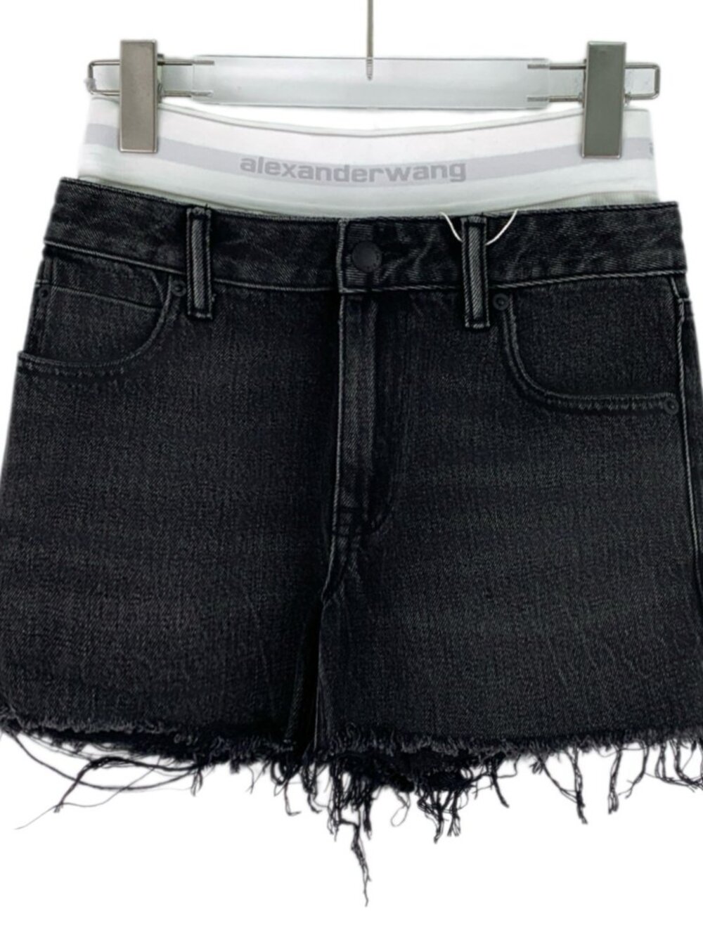 J31476 Alexander Wang black logo leather brand fringed shorts size 24 95 new